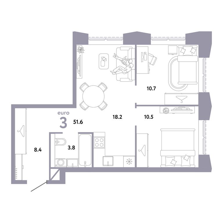 2-BD Apartment Sale, 51.6 sq. m. at Strana.Zarechnaja, Ilovayskaya Street, Moscow, Russia #1 2-BD Apartment Sale, 51.6 sq. m. at Strana.Zarechnaja, Ilovayskaya Street, Moscow, Russia #1