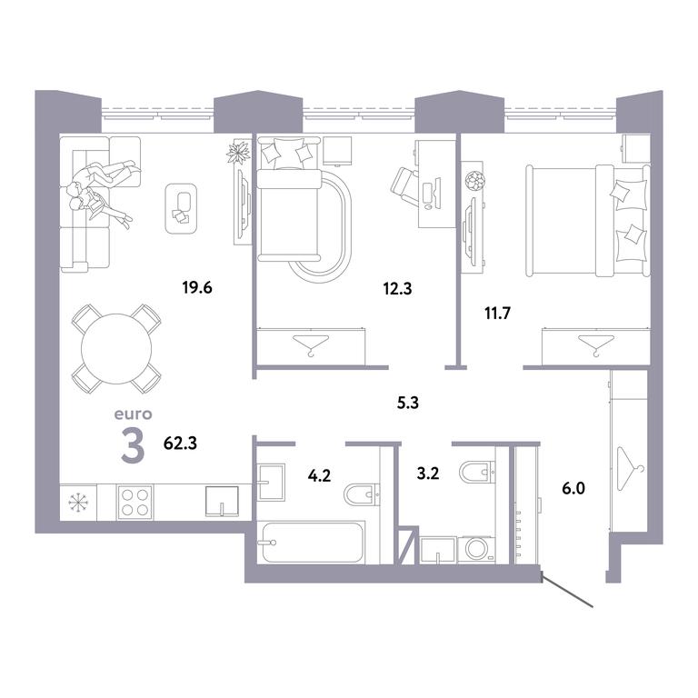 2-BD Apartment Sale, 62.3 sq. m. at Strana.Zarechnaja, Ilovayskaya Street, Moscow, Russia #1 2-BD Apartment Sale, 62.3 sq. m. at Strana.Zarechnaja, Ilovayskaya Street, Moscow, Russia #1