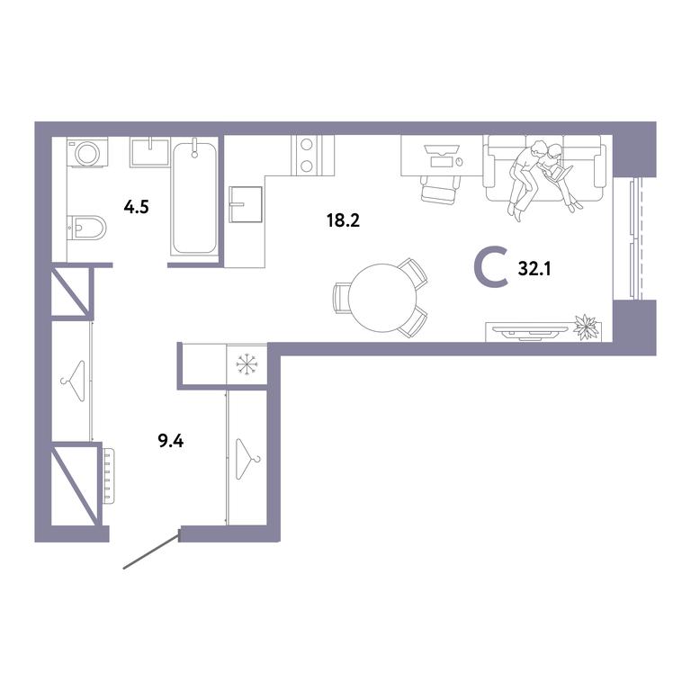 Apartment Sale, 32.1 sq. m. at Strana.Zarechnaja, Ilovayskaya Street, Moscow, Russia #1