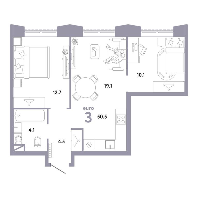 2-BD Apartment Sale, 50.5平方米 at Strana.Zarechnaja, Ilovayskaya Street, Moscow, Russia #1