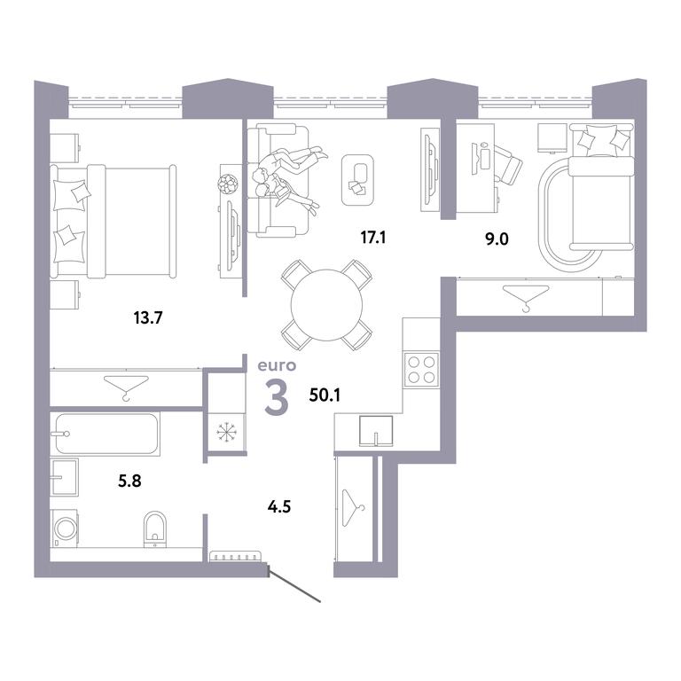 2-BD Apartment Sale, 50.1平方米 at Strana.Zarechnaja, Ilovayskaya Street, Moscow, Russia #1 2-BD Apartment Sale, 50.1平方米 at Strana.Zarechnaja, Ilovayskaya Street, Moscow, Russia #1