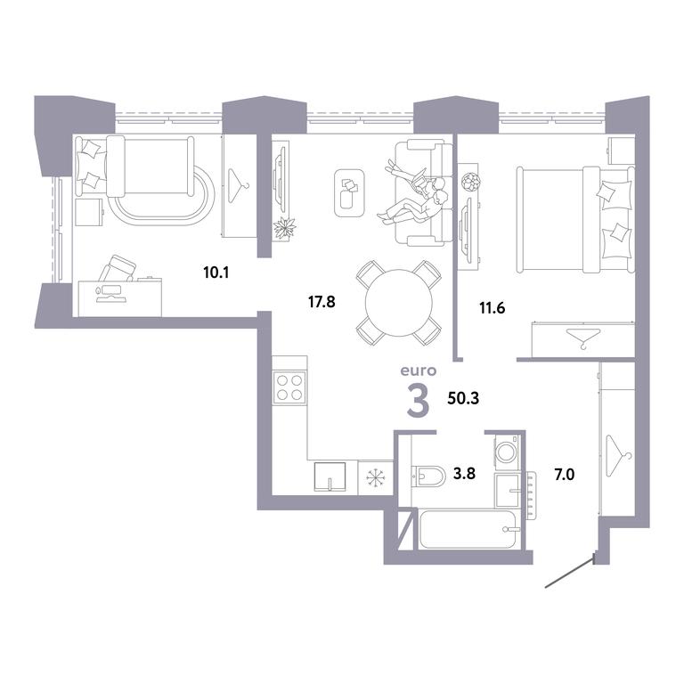 2-BD Apartment Sale, 50.3平方米 at Strana.Zarechnaja, Ilovayskaya Street, Moscow, Russia #1