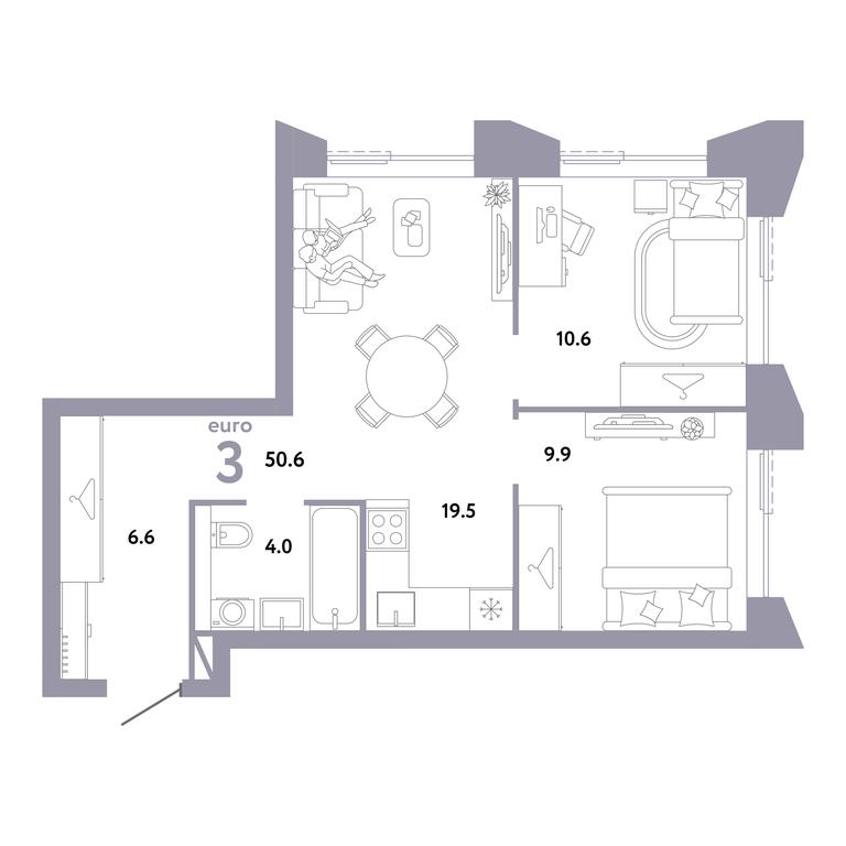 2-BD Apartment Sale, 50.6 sq. m. at Strana.Zarechnaja, Ilovayskaya Street, Moscow, Russia #1