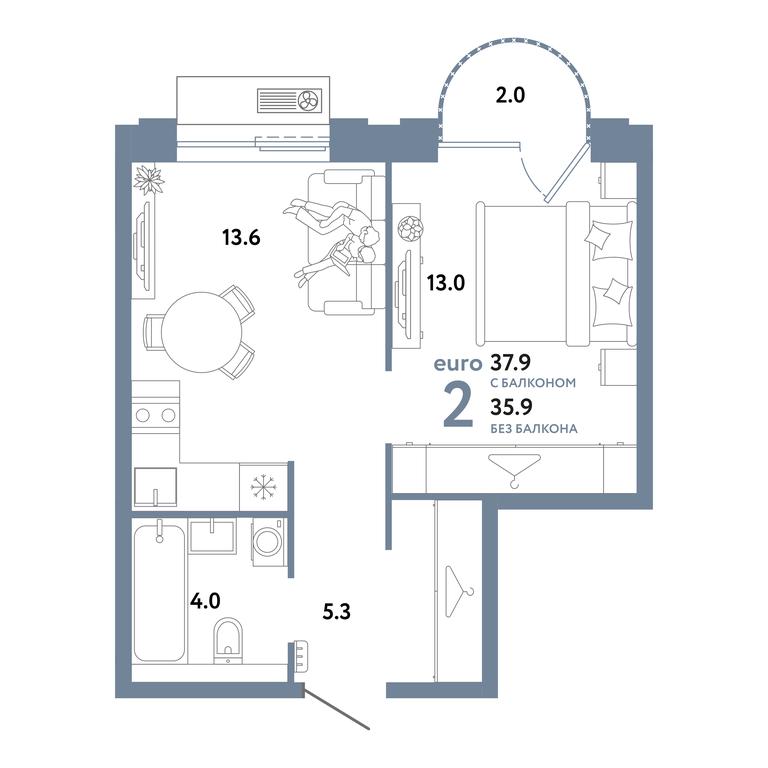1-BD Apartment Sale, 37.9 sq. m. at Strana.Zarechnaja, Ilovayskaya Street, Moscow, Russia #1