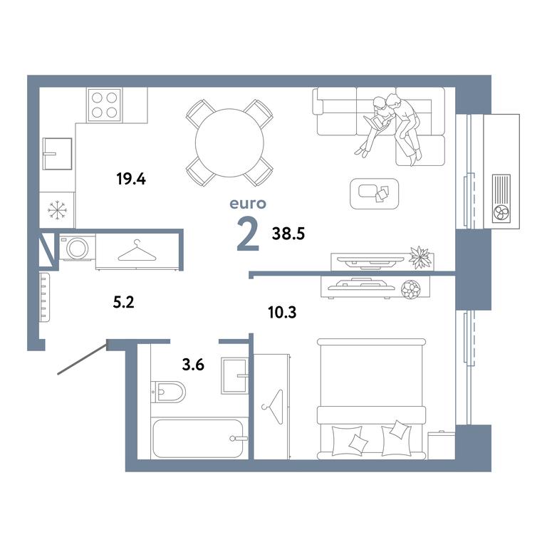 1-BD Apartment Sale, 38.5 sq. m. at Strana.Zarechnaja, Ilovayskaya Street, Moscow, Russia #1