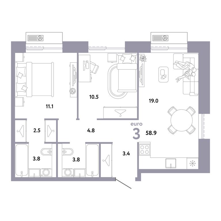 2-BD Apartment Sale, 58.9 sq. m. at Strana.Zarechnaja, Ilovayskaya Street, Moscow, Russia #1 2-BD Apartment Sale, 58.9 sq. m. at Strana.Zarechnaja, Ilovayskaya Street, Moscow, Russia #1