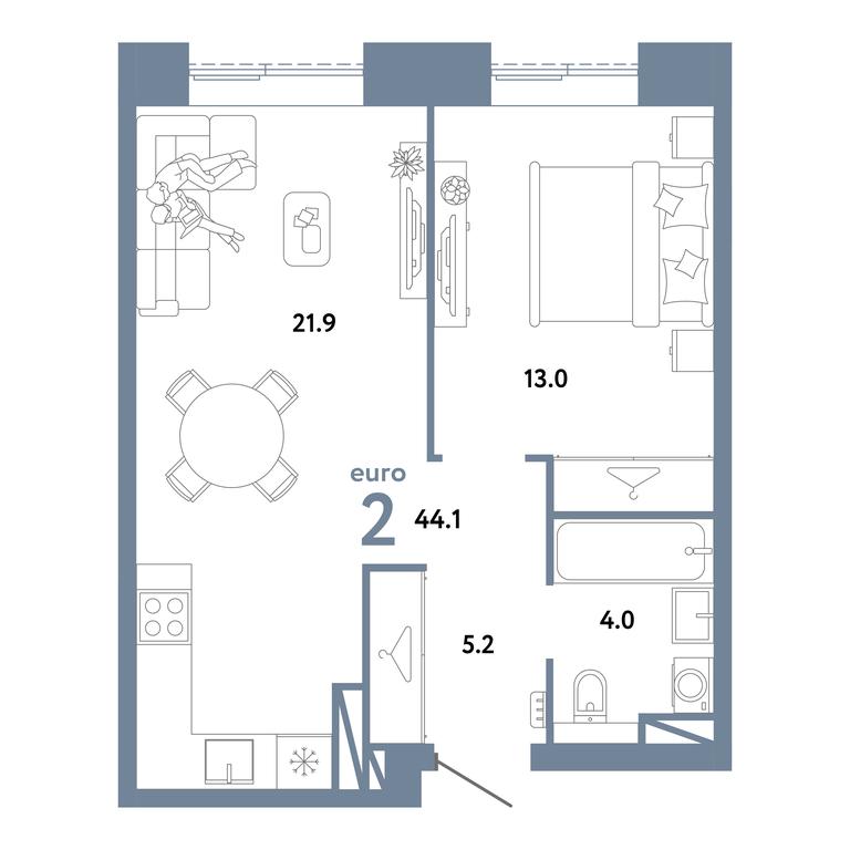 1-BD Apartment Sale, 44.1 sq. m. at Strana.Zarechnaja, Ilovayskaya Street, Moscow, Russia #1