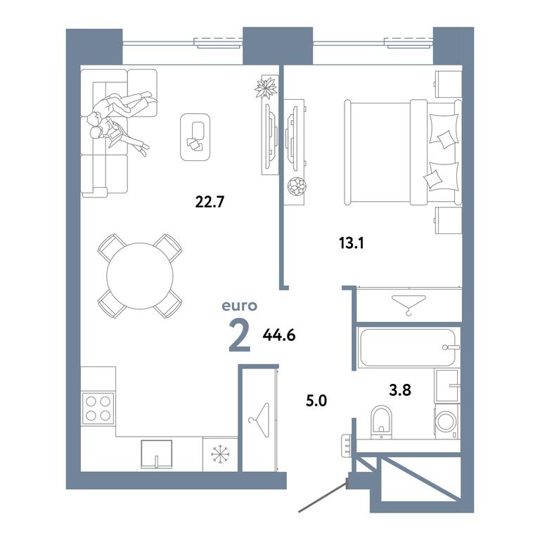 1-BD Apartment Sale, 44.6 sq. m. at Strana.Zarechnaja, Ilovayskaya Street, Moscow, Russia #1