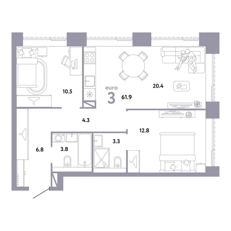 2-BD Apartment Sale, 61.9 sq. m. at Strana.Zarechnaja, Ilovayskaya Street, Moscow, Russia #1 2-BD Apartment Sale, 61.9 sq. m. at Strana.Zarechnaja, Ilovayskaya Street, Moscow, Russia #1