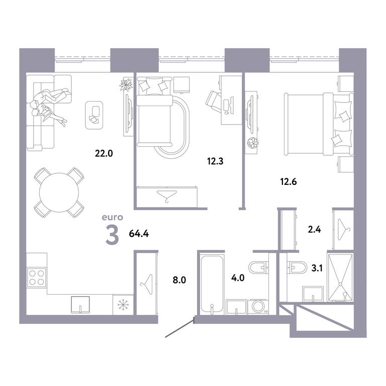 2-BD Apartment Sale, 64.4 sq. m. at Strana.Zarechnaja, Ilovayskaya Street, Moscow, Russia #1 2-BD Apartment Sale, 64.4 sq. m. at Strana.Zarechnaja, Ilovayskaya Street, Moscow, Russia #1