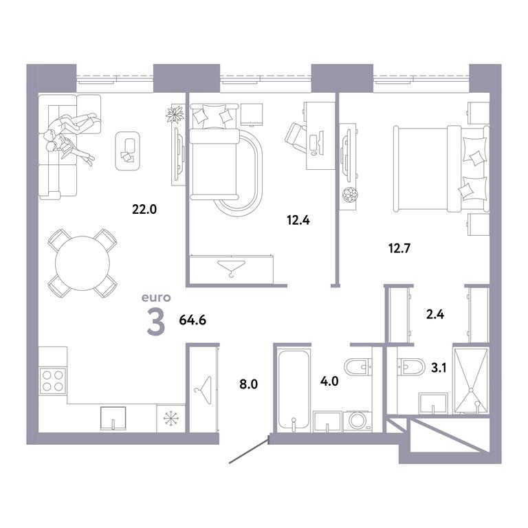 2-BD Apartment Sale, 64.6 sq. m. at Strana.Zarechnaja, Ilovayskaya Street, Moscow, Russia #1 2-BD Apartment Sale, 64.6 sq. m. at Strana.Zarechnaja, Ilovayskaya Street, Moscow, Russia #1
