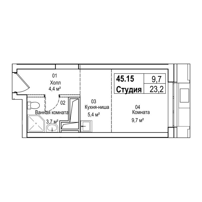 2-BD Apartment Sale, 47.3平方米 at Silver, Serebryakova Drive, 11к1, Moscow, Russia #1 2-BD Apartment Sale, 47.3平方米 at Silver, Serebryakova Drive, 11к1, Moscow, Russia #1