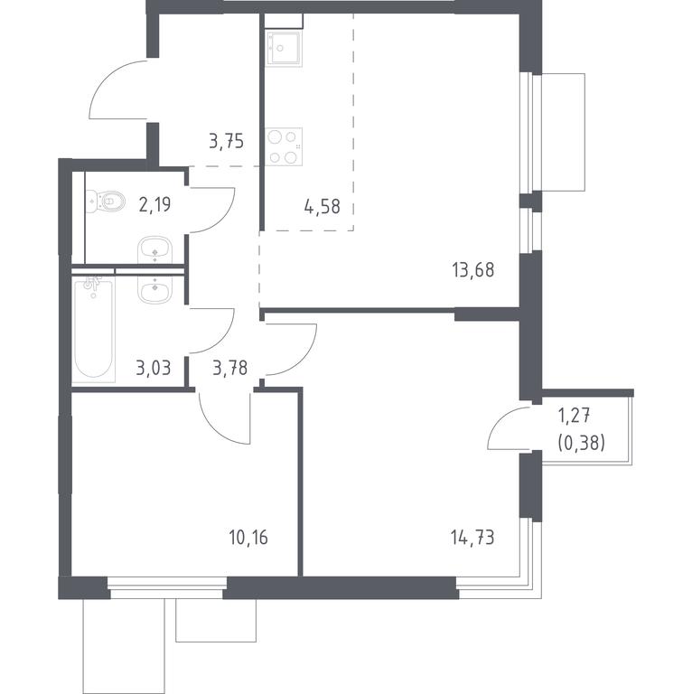 1-BD Apartment Sale, 56.28平方米 at Mytishchi Park, Silikatnaya ulitsa, 41к3, Mytischi, Moscow Region, Russia #1