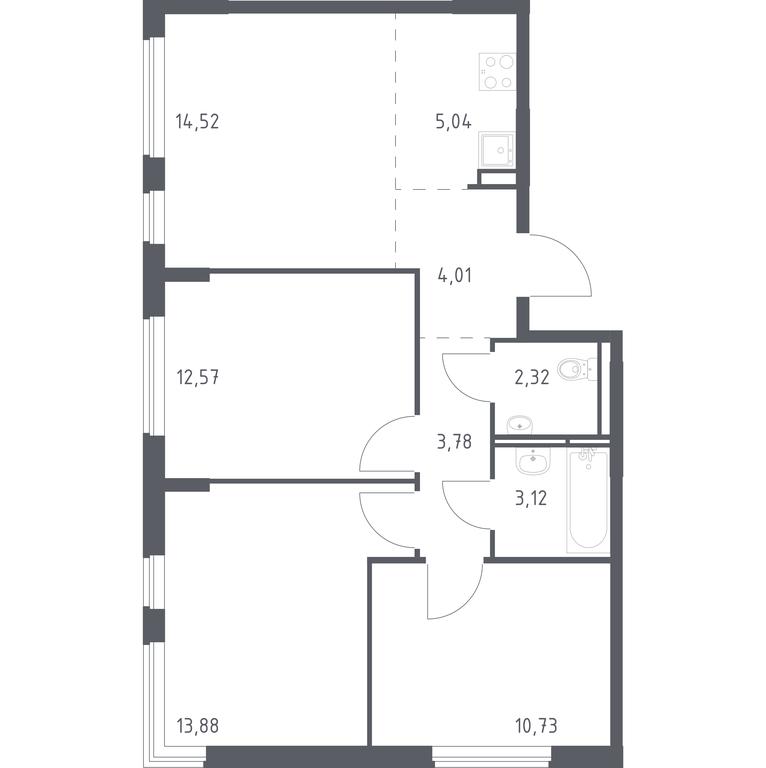 2-BD Apartment Sale, 69.97平方米 at Mytishchi Park, Silikatnaya ulitsa, 41к3, Mytischi, Moscow Region, Russia #1