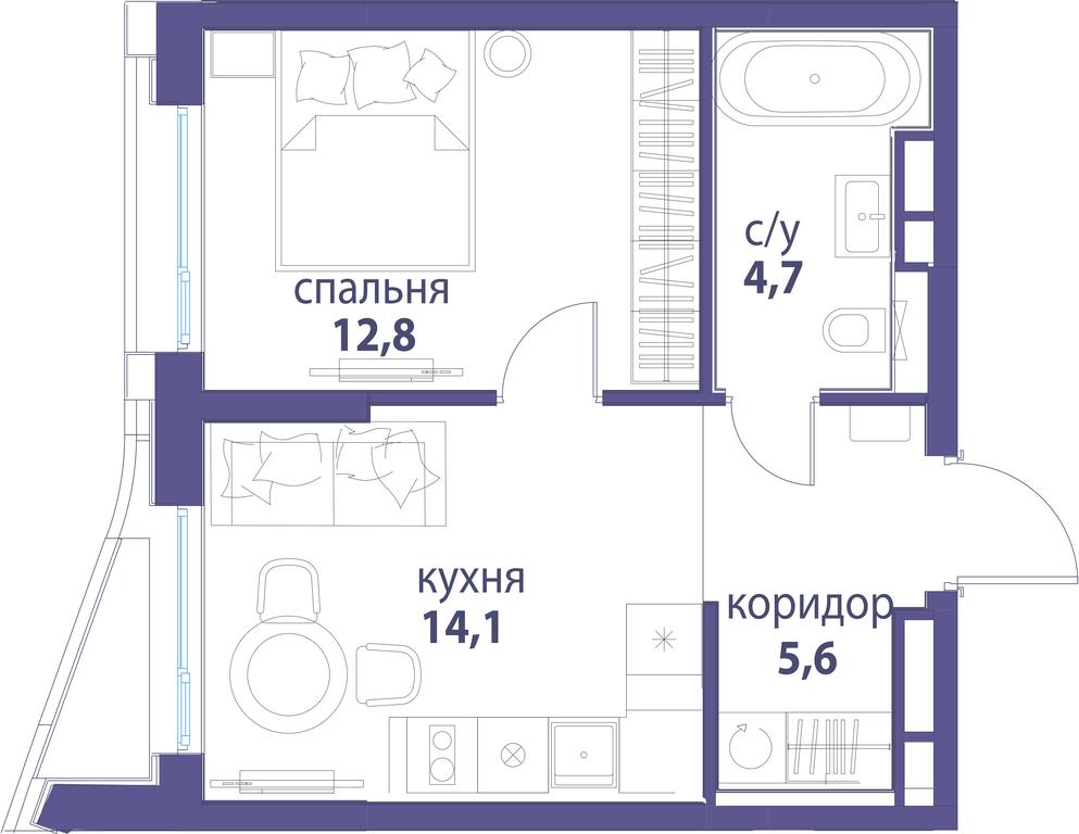 1-BD Apartment Sale, 37.2 sq. m. at Simvol, Nevelskogo Drive, 6к1, Moscow, Russia #1