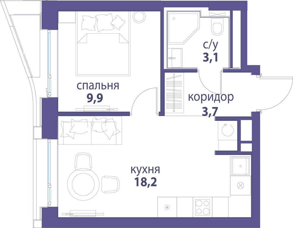 1-BD Apartment Sale, 34.9平方米 at Simvol, Nevelskogo Drive, 6к1, Moscow, Russia #1