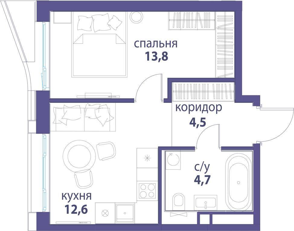 1-BD Apartment Sale, 35.6平方米 at Simvol, Nevelskogo Drive, 6к1, Moscow, Russia #1
