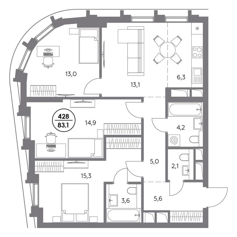 Продажа 4-комн. квартиры, 83,1 м² в ЖК «Дом56», улица Фридриха Энгельса, 56с1, Москва, Россия #1 Продажа 4-комн. квартиры, 83,1 м² в ЖК «Дом56», улица Фридриха Энгельса, 56с1, Москва, Россия #1