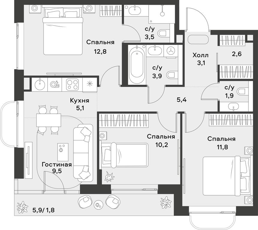 2-BD Apartment Sale, 71.6 sq. m. at Alia, Lyotnaya Street, 95Бк2, Moscow, Russia #2