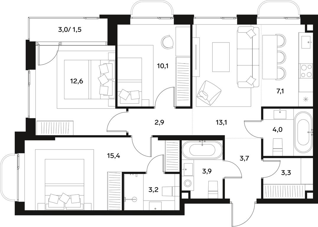 2-BD Apartment Sale, 80.8平方米 at Alia, Lyotnaya Street, 95Бк2, Moscow, Russia #1
