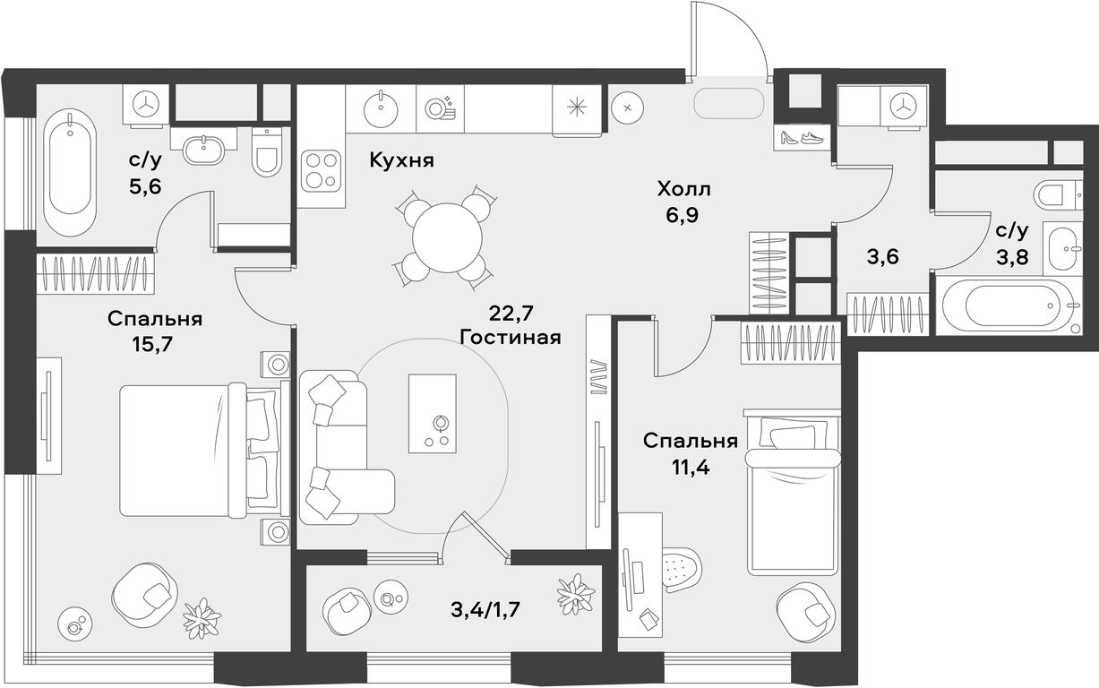 1-BD Apartment Sale, 71.4 sq. m. at Alia, Lyotnaya Street, 95Бк2, Moscow, Russia #2
