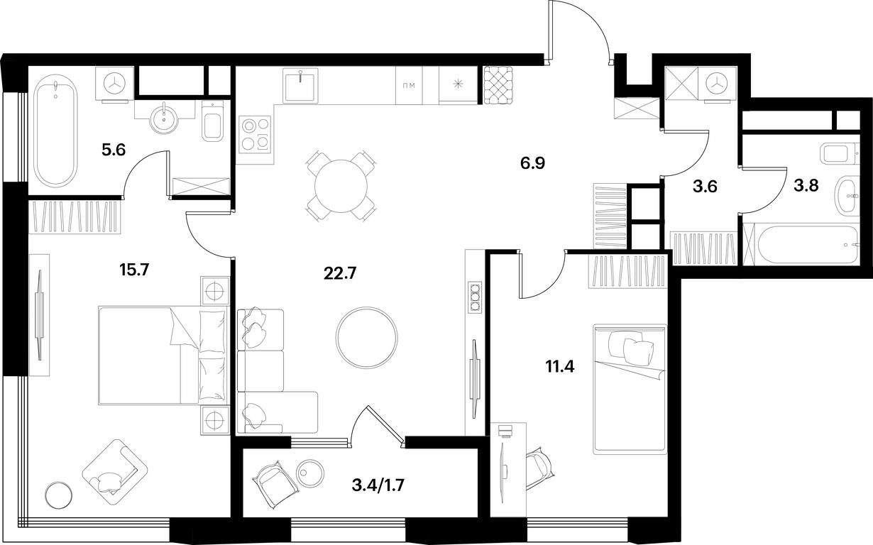 1-BD Apartment Sale, 71.4 sq. m. at Alia, Lyotnaya Street, 95Бк2, Moscow, Russia #1