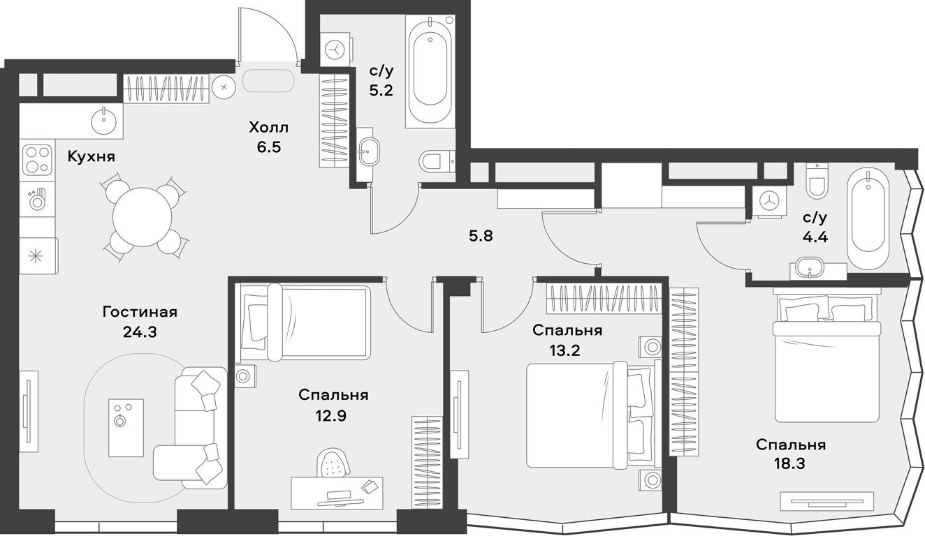 2-BD Apartment Sale, 90.6 sq. m. at Alia, Lyotnaya Street, 95Бк2, Moscow, Russia #2