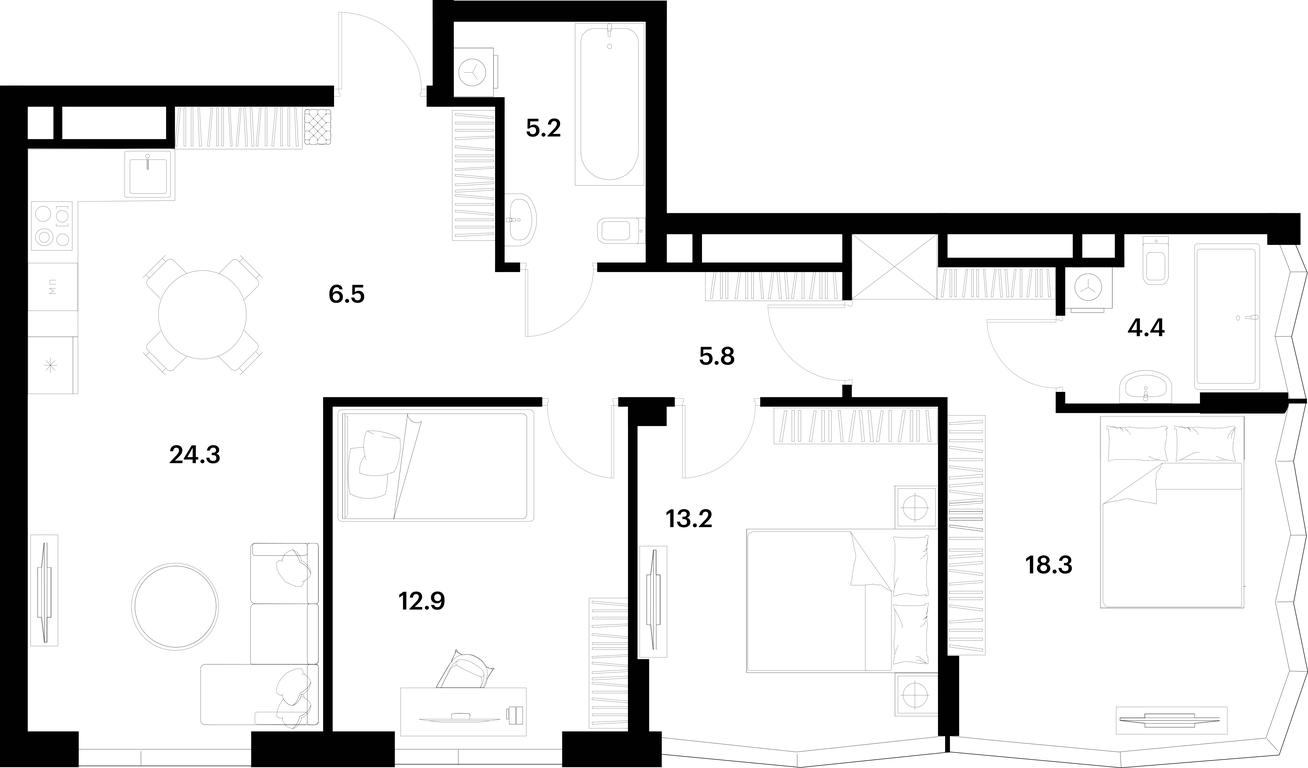2-BD Apartment Sale, 90.6 sq. m. at Alia, Lyotnaya Street, 95Бк2, Moscow, Russia #1