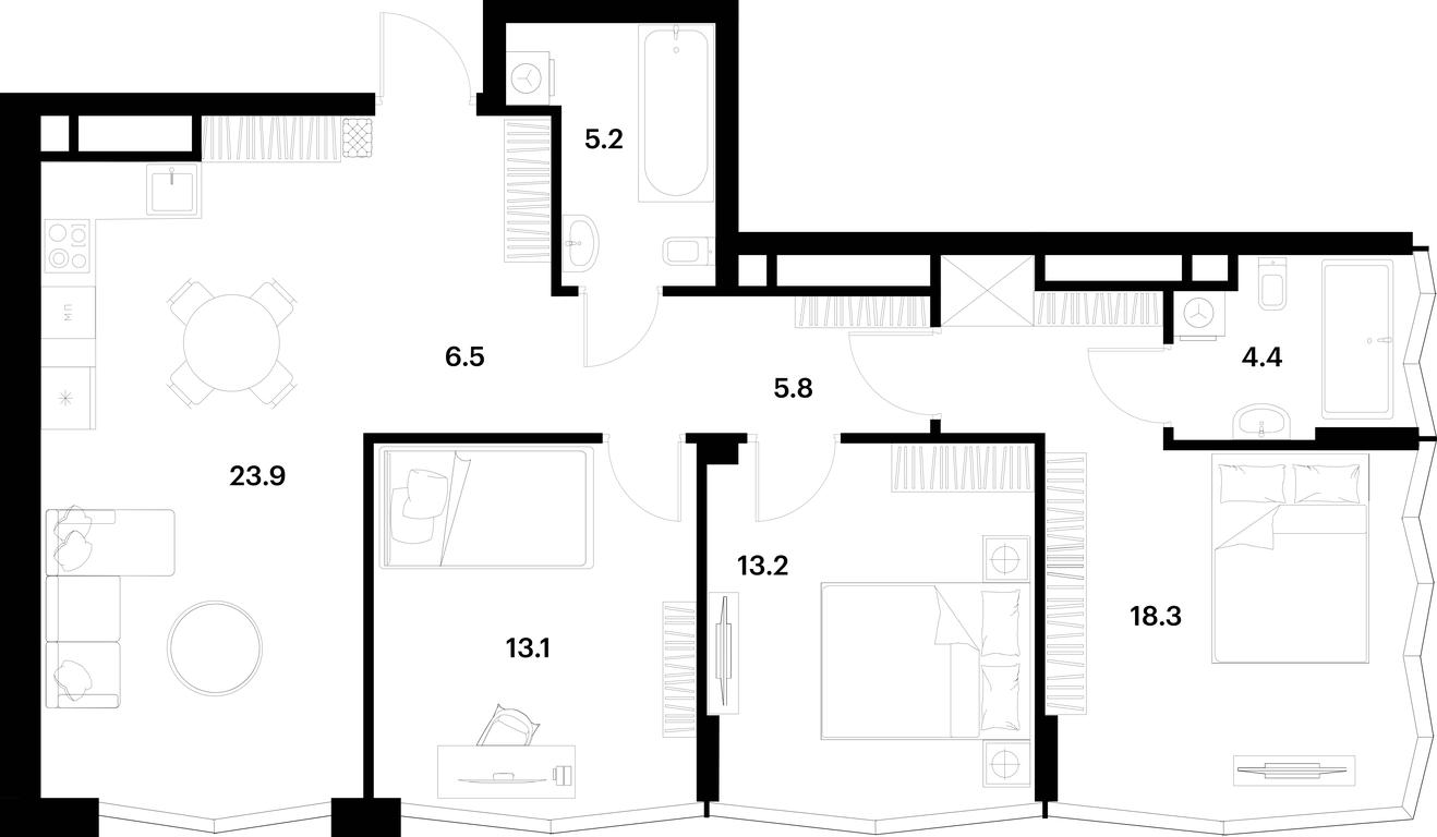 2-BD Apartment Sale, 90.4 sq. m. at Alia, Lyotnaya Street, 95Бк2, Moscow, Russia #1