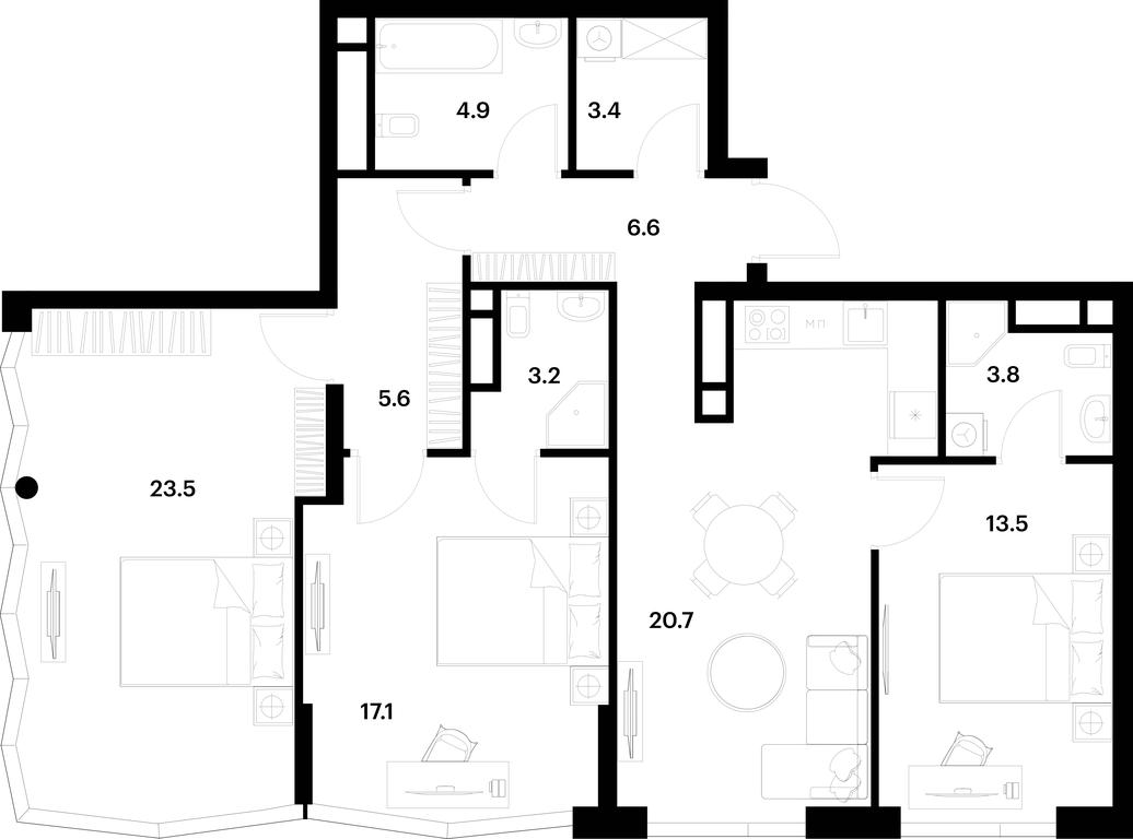 2-BD Apartment Sale, 102.3 sq. m. at Alia, Lyotnaya Street, 95Бк2, Moscow, Russia #1