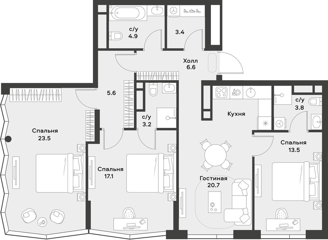 2-BD Apartment Sale, 102.3 sq. m. at Alia, Lyotnaya Street, 95Бк2, Moscow, Russia #2