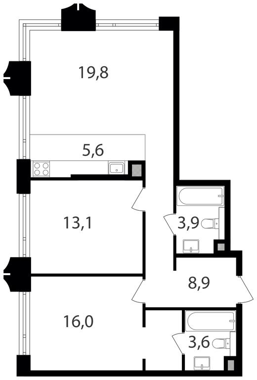 2-BD Apartment Sale, 70.9 sq. m. at Petrovskiy Park II, Stary Petrovsko-Razumovsky Drive, 1/23, Moscow, Russia #1