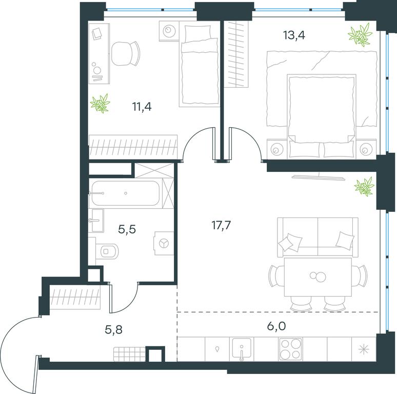 2-BD Apartment Sale, 59.8平方米 at Level Michurinskiy, Озёрная улица, вл1, Москва, Россия #1 2-BD Apartment Sale, 59.8平方米 at Level Michurinskiy, Озёрная улица, вл1, Москва, Россия #1