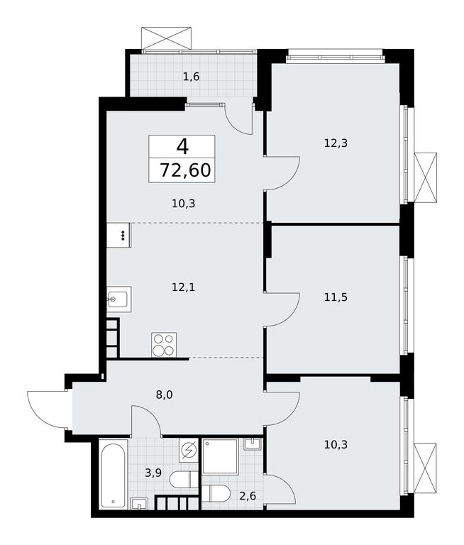3-BD Apartment Sale, 72.4平方米 at Buninskie Kvartaly, Akademika Semyonova Street, 22, Moscow, Russia #2