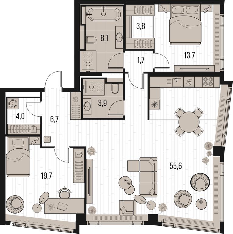 2-BD Apartment Sale, 118.9平方米 at High Life, Letnikovskaya Street, 11/10с1, Moscow, Russia #2