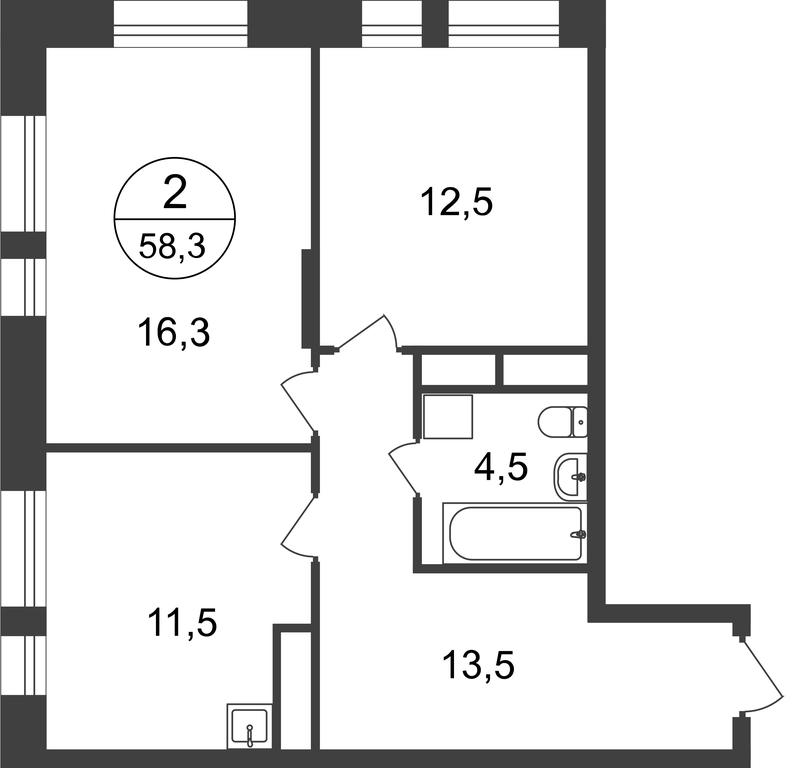 2-BD Apartment Sale, 58.3平方米 at Pervyi Moskovskiy, ulitsa Bianki, 1, Moskovskiy, Moscow, Russia #2