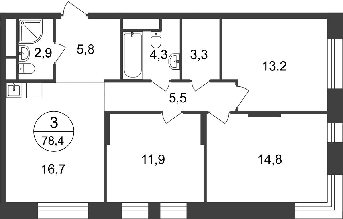 3-BD Apartment Sale, 78.4平方米 at Pervyi Moskovskiy, ulitsa Bianki, 1, Moskovskiy, Moscow, Russia #1