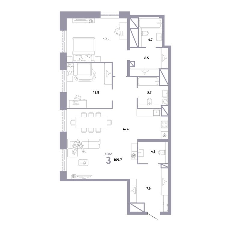 2-BD Apartment Sale, 109.7 sq. m. at Strana.Zarechnaja, Ilovayskaya Street, Moscow, Russia #1 2-BD Apartment Sale, 109.7 sq. m. at Strana.Zarechnaja, Ilovayskaya Street, Moscow, Russia #1