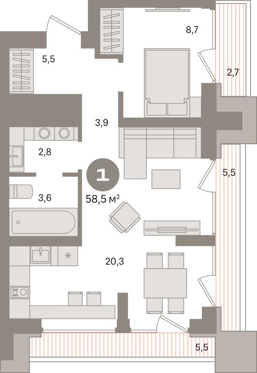 1-BD Apartment Sale, 58.5 sq. m. at Kvartal Izdanie, Perovskoye Highway, Moscow, Russia #1