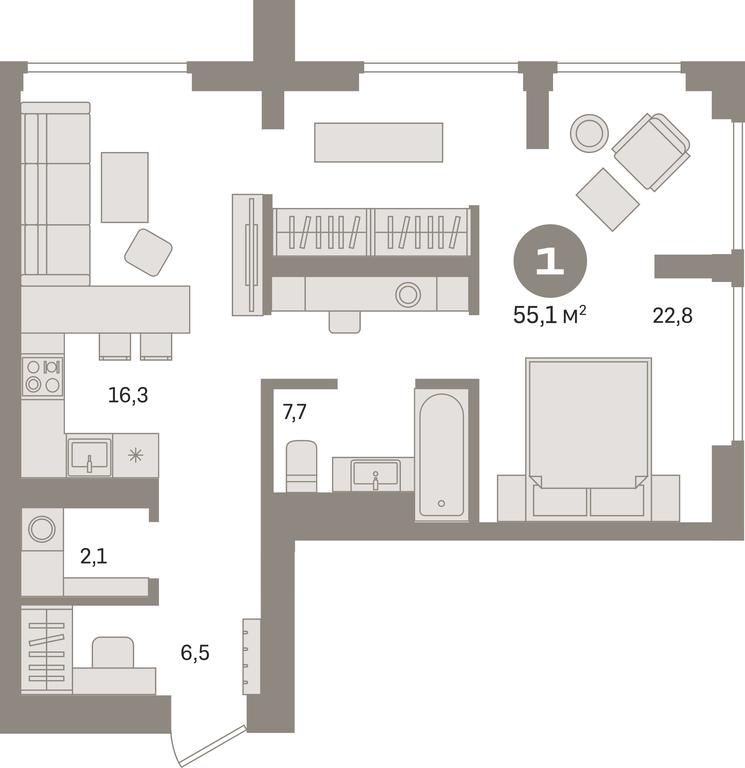 1-BD Apartment Sale, 55.1平方米 at Kvartal Izdanie, Perovskoye Highway, Moscow, Russia #1