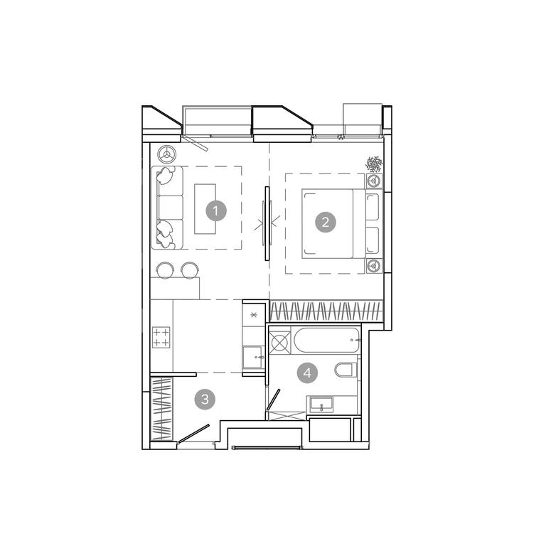 1-BD Apartment Sale, 43.5平方米 at UNO.Sokolinaya Gora, 8th Sokolinoy Gory Street, 26, Moscow, Russia #1