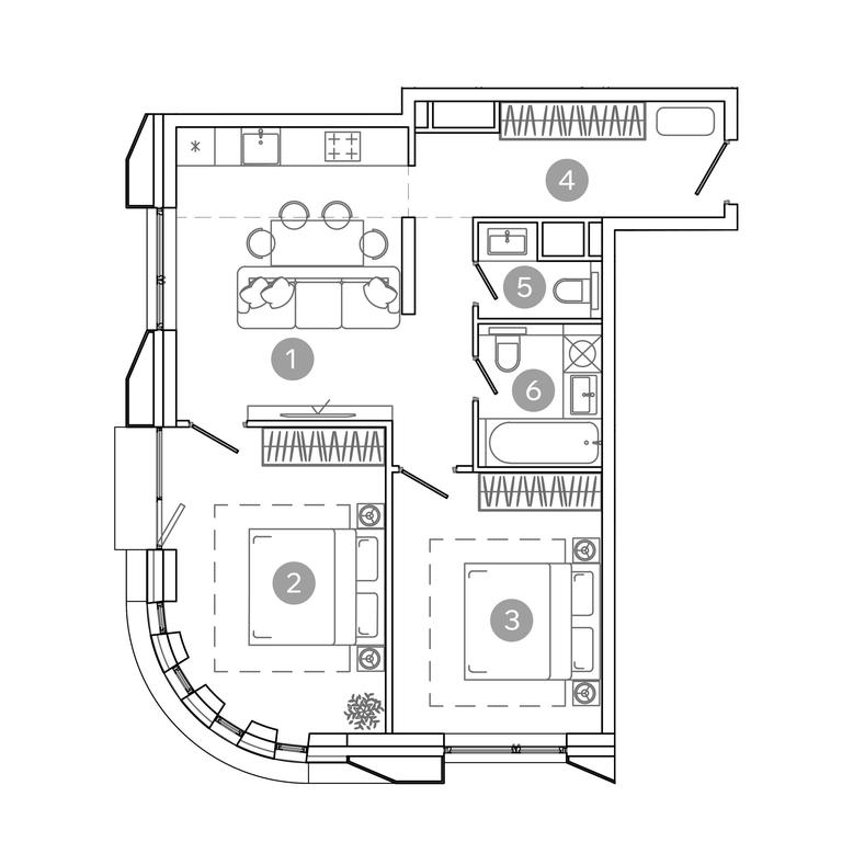 2-BD Apartment Sale, 61.5平方米 at UNO.Sokolinaya Gora, 8th Sokolinoy Gory Street, 26, Moscow, Russia #2