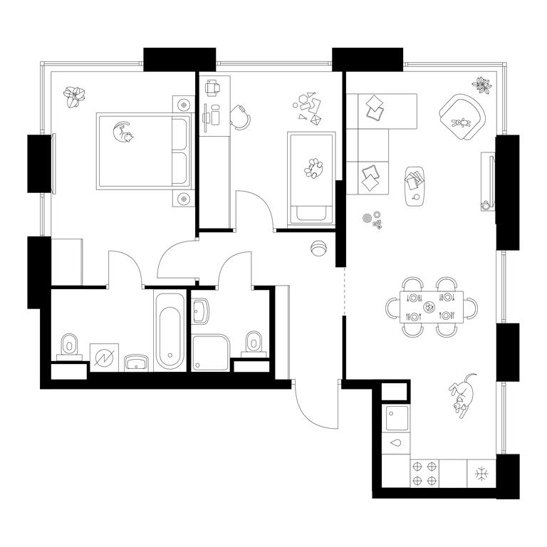 2-BD Apartment Sale, 60 sq. m. at Moskvoreche, Kotlyakovskaya Street, Moscow, Russia #1