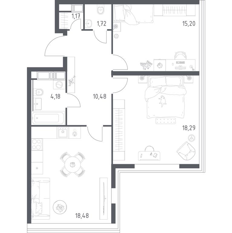 1-BD Apartment Sale, 69.52平方米 at MirrorZdanie, Oktyabrskaya Street, 98, Moscow, Russia #1 1-BD Apartment Sale, 69.52平方米 at MirrorZdanie, Oktyabrskaya Street, 98, Moscow, Russia #1
