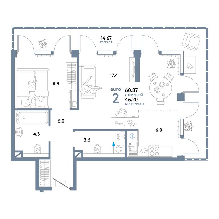 1-BD Apartment Sale, 60.87 sq. m. at Strana.Ozernaya, Ozyornaya Street, 42с7, Moscow, Russia #1