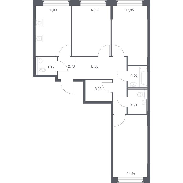 2-BD Apartment Sale, 76.57平方米 at Kosmicheskiy kvartal, M.K. Tikhonravova Street, Yubileyniy Microdistrict, Korolyov, Moscow Region, Russia #1