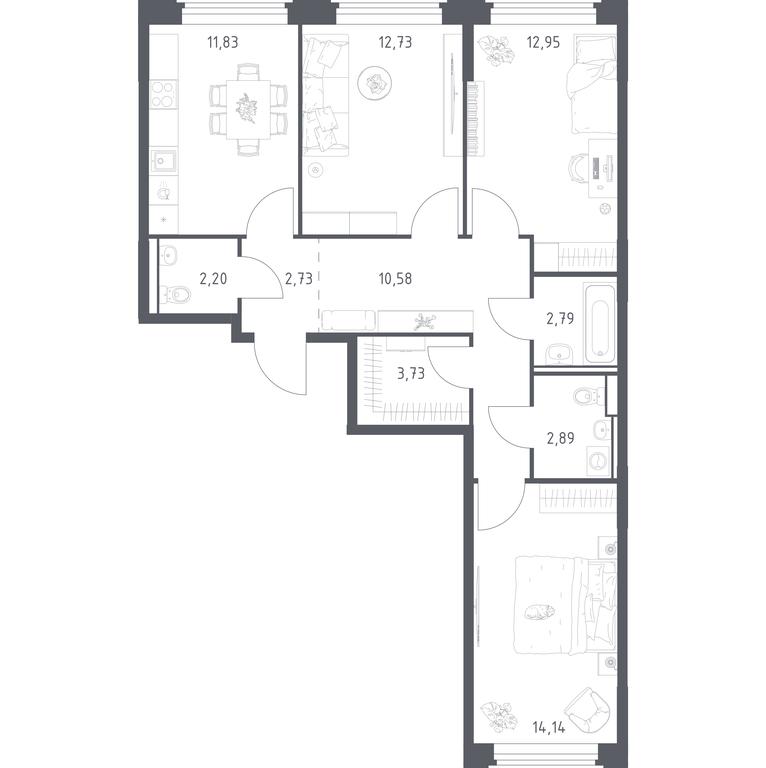 2-BD Apartment Sale, 76.57平方米 at Kosmicheskiy kvartal, M.K. Tikhonravova Street, Yubileyniy Microdistrict, Korolyov, Moscow Region, Russia #2