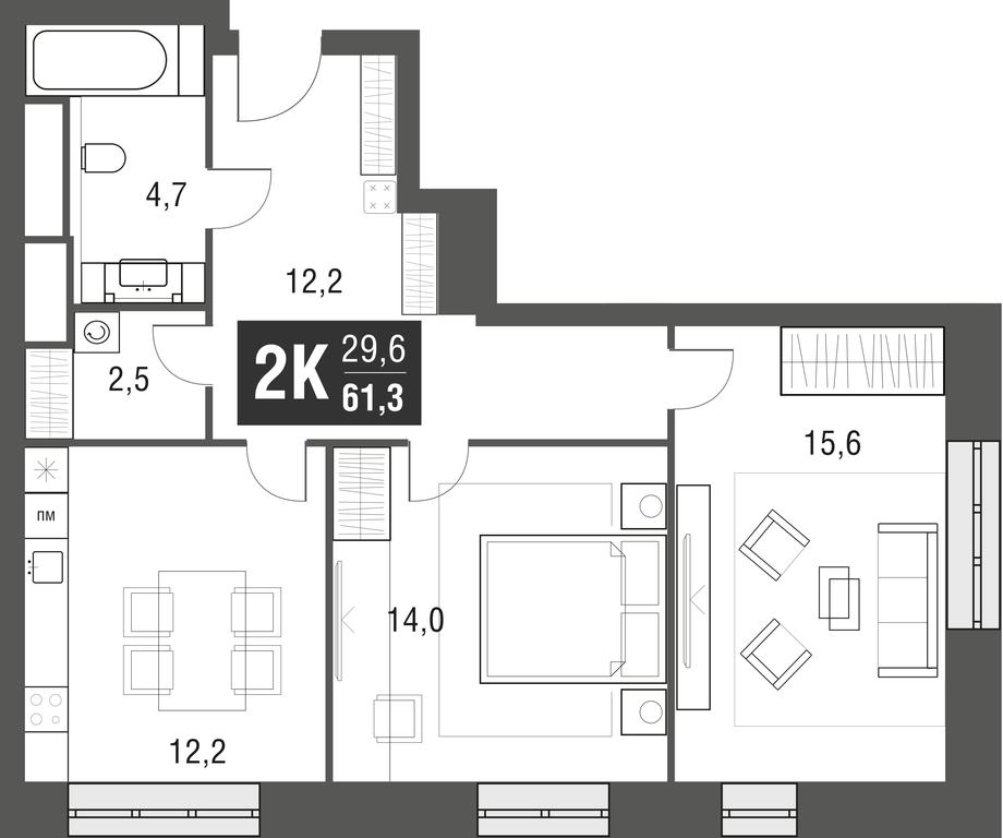 2-BD Apartment Sale, 61.3平方米 at Afi Tower, Serebryakova Drive, 11-13к1, Moscow, Russia #1
