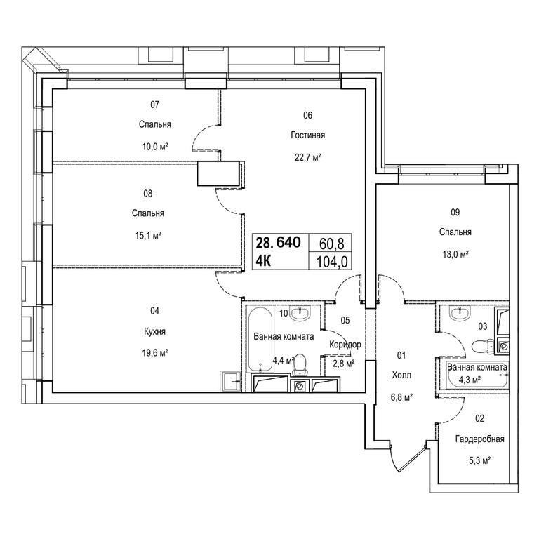 4-BD Apartment Sale, 115.1 sq. m. at Silver, Serebryakova Drive, 11к1, Moscow, Russia #1