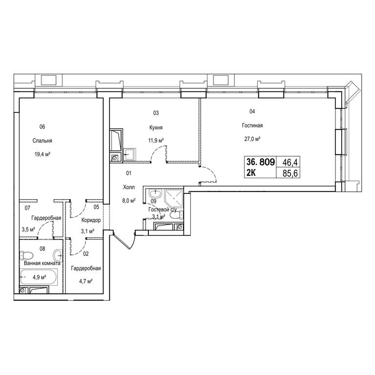 3-BD Apartment Sale, 102.6平方米 at Silver, Serebryakova Drive, 11к1, Moscow, Russia #1 3-BD Apartment Sale, 102.6平方米 at Silver, Serebryakova Drive, 11к1, Moscow, Russia #1